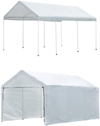ShelterLogic 10' x 10' MaxAP Canopy Series Compact Outdoor Easy to Assemble Steel Metal Frame Canopy with 50+ UPF Sun Protection and Waterproof Cover, White, 23521