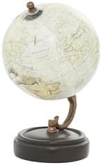 Deco 79 Wood Globe, 5" x 5" x 8", Yellow | Educational/Geographic Earth World Map Decorative World Globe World Globe