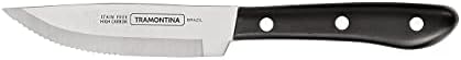 Tramontina Porterhouse 4-Pc Steak Knives | 5-Inch Stainless Steel High-Carbon Serrated Blade, Kitchen Knife Set with Hardwood Block, Full-Tang, Dishwasher-Safe