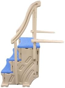 Confer Plastics Curved Drop-in Inground Pool Step 3 Tread Stair Entry System w/ 2 Handrails & Adjustable Mounting Brackets - Base Step, Grey Treads