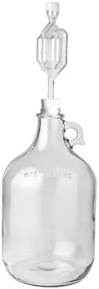 1 Gallon Glass Jug with Airlock, #6.5 Rubber Bung and Twin Bubble Design | Clear Fermentation Jug for beer, wine, cider & kombucha | Reusable food-grade construction for home brewing | Glass Fermenter