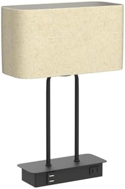 16’’ Table Lamp for Bedroom, Bedside Nightstand Lamp with LED Bulb | 3-Way Dimmable, Touch Control, 2 USB Charging Ports, AC Outlet, Modern Style