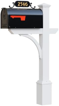 Argonne White Post & Black Mailbox (Large) | Personal curbside mailbox system features a large black aluminum mailbox, sturdy white square post, and custom house numbers.