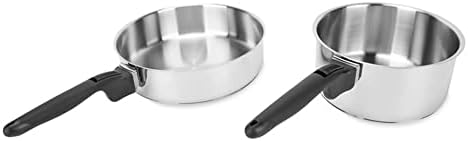 Camco 7 Piece Stainless Steel Cookware Nesting Pots and Pans Set w/Lids, Detachable Handles & Storage Strap for Camping, Tailgating, and RV