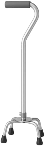 Carex Quad Cane with Small Base - Quad Walking Cane with Offset Cane Handle and Adjustable Height - 4 Tip Cane for Stability, Grey/Silver