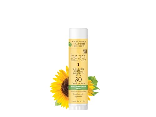 BABO Botanicals Sheer Zinc Mineral Sunscreen Sport Stick SPF30- Natural Zinc Oxide- Shea Butter- Fragrance-Free - Water Resistant - Made Safe Certified