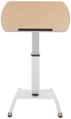 Luxor LX-PNADJ-LW Pneumatic Adjustable-Height Lectern/Mobile Standing Desk - Light Wood