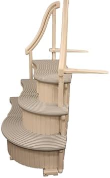 Confer Plastics Curved Drop-in Inground Pool Step 3 Tread Stair Entry System w/ 2 Handrails & Adjustable Mounting Brackets - Base Step, Grey Treads