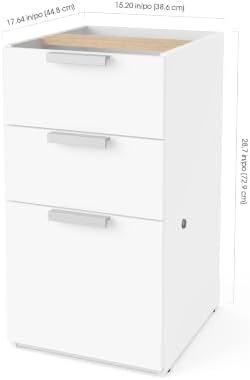 Bestar Pro-Concept Plus Add-On Pedestal with 3 Drawers, White | With 3 Drawers; 1 file drawer; for home office use; Engineered Wood construction