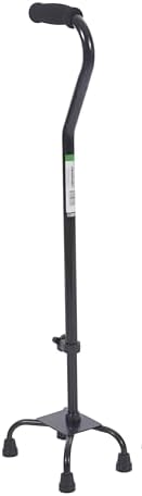 Essential Medical Supply Small Base Quad Cane in Black - Height Adjustable Walking Cane, Sturdy and Durable Walking Cane for Improved Mobility and Stability with 4 Prong Base and Rubber Tips