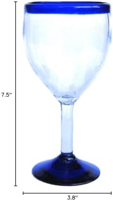 Cobalt Blue Rim 13 oz Wine Glasses (set of 6), Recycled Glass, Lead-free, Toxin-Free (13oz Wine)