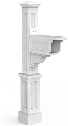 Mayne Dover Decorative Mailbox Post with Newspaper Holder, White | For post-mount mailboxes, Weather & fade resistant, All season, 15-year warranty