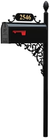 Oak Black Mailbox with Decorative Post Kit | Rust-resistant black metal mailbox includes personalized house numbers, decorative bracket