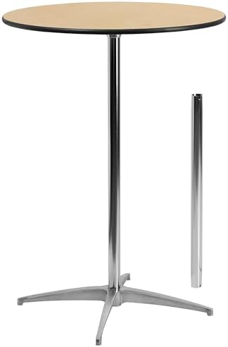 Flash Furniture Lars 24" Round Wood Cocktail Table with 30" and 42" Adjustable Columns, Adjustable Bar Height, for Events or Home Use