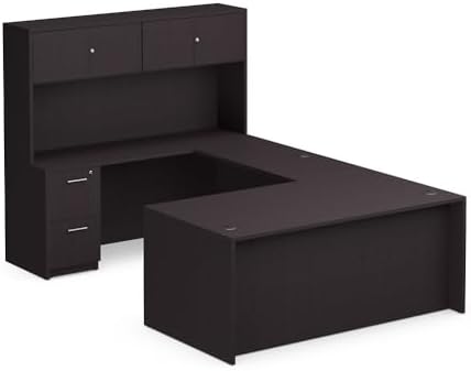 NBF U-Shaped Desk Reversible Workstation with Hutch & Storage, 71" W, Tan