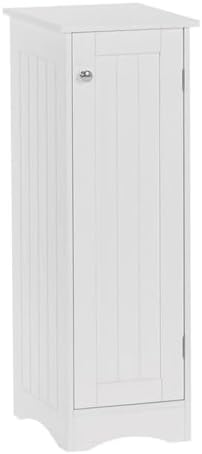 RiverRidge Ashland Single Door Slim Bathroom Storage Cabinet, White | Inset Beadboard Details
