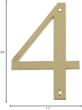 Distinctions 843154 House Number 4, Polished Brass Zinc Flush Mount Address Number, Modern Outdoor Address Sign for Front Door, Mailbox, Wall