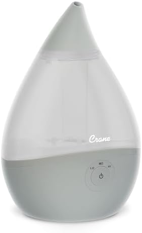 Crane Droplet Ultrasonic Small Air Humidifiers for Bedroom and Office, 0.5 Gallon Cool Mist Humidifier for Plants and Home, Humidifier Filters Optional, Blue and White