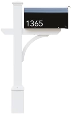Argonne White Post & Black Mailbox (Large) | Personal curbside mailbox system features a large black aluminum mailbox, sturdy white square post, and custom house numbers.