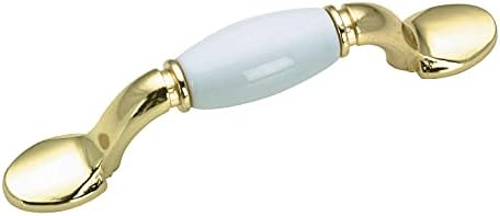 Richelieu | Cherbourg 3-inch (76 mm) White and Brass Curved Cabinet Pull