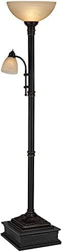 Regency Hill Garver 72 1/2" Tall Bronze Side Light Torchiere Floor Lamp | Traditional 2-Light Adjustable Gooseneck Arm 5 Oiled Rubbed Amber Glass Shades for Living Room Reading House Bedroom Home
