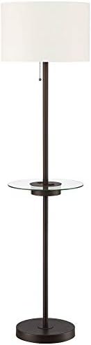 360 Lighting Caper 60 1/2" Tall Nickel Tray Table USB and Outlet Floor Lamp | Modern with AC Power on Glass 5 Satin White Fabric Drum Shade for Living Room Reading House Bedroom
