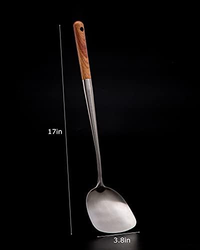 FJNATINH Wok Spatula and Ladle,Skimmer Ladle Tool Set, 17inches Spatula for Wok, 304 Stainless Steel Cooking Utensils