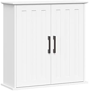 RiverRidge Monroe Two-Door Bathroom Wall Mount Medicine Cabinet, White | Adjustable Interior Shelf, Soft Close Hinges, Matte Black Handles