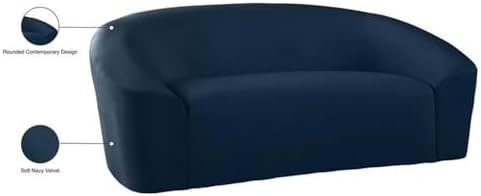 Meridian Furniture 610Black-L Riley Collection Modern | Contemporary Velvet Upholstered Loveseat with Rounded Contemporary Design, Black