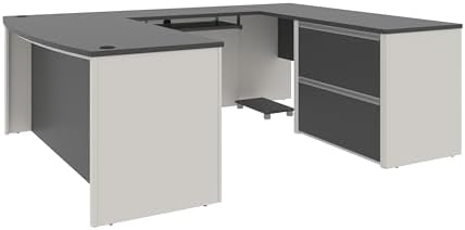 Bestar U-Shaped Executive Desk with Cabinet, Antigua/Black, Connexion, 72W