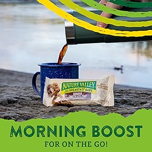 Nature Valley Breakfast Bar and thermos of coffee plus the words morning boost for on the go