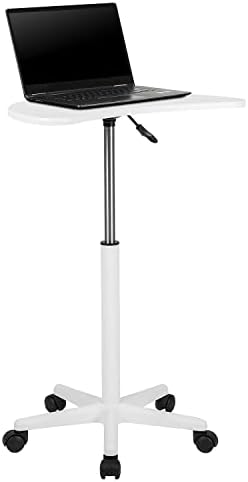 Flash Furniture Eve Sit to Stand Mobile Laptop Desk/Speaker's Lectern with Wheels, Modern Height-Adjustable Portable Standing Computer Desk, Black | Heavy Duty Nylon Base, Dual Wheel Casters