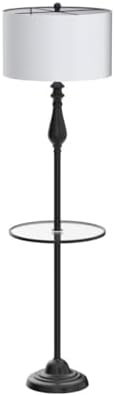 JONATHAN Y Laine 60" Metal and Glass Table Floor Lamp, Oil Rubbed Bronze | Traditional Transitional Style, White Linen Drum Shade, LED Bulb Included