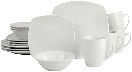 10 Strawberry Street Simply Square 16 Piece Dinnerware Set, Porcelain, White