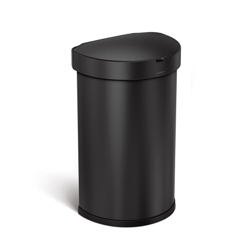 simplehuman 45 Liter / 12 Gallon Semi-Round Automatic Sensor Trash Can, Brushed Stainless Steel