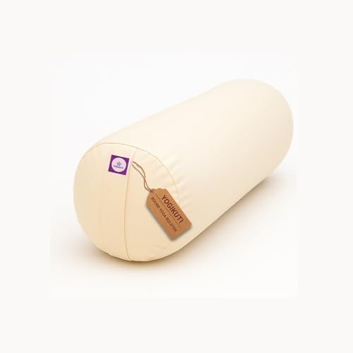 Yogikuti Iyengar Yoga Bolster Pillow – 100% Cotton Cylindrical Bolster for Restorative Yoga & Meditation – Firm & Durable Support Cushion with