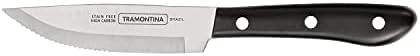 Tramontina Porterhouse 4-Pc Steak Knives | 5-Inch Stainless Steel High-Carbon Serrated Blade, Kitchen Knife Set with Hardwood Block, Full-Tang, Dishwasher-Safe