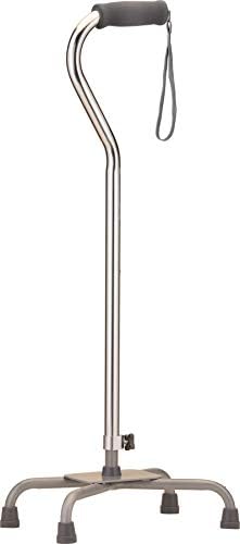 NOVA Heavy Duty Quad Cane with Large Base, 500 lb Weight Capacity Bariatric Walking Cane with Offset Handle, Adjustable Height Aluminum 4-Prong Cane, Right or Left Hand Use, Silver