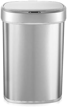 Ninestars 13 Gallon Oval Automatic Trash Can, 50L Touchless Motion Sensor Kitchen Garbage Can with Odor-Sealing Lid, Silver Stainless Steel