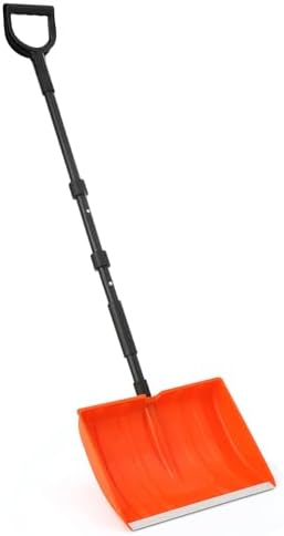 Yocada Snow Shovel 55" Long for Home Garage Driveway Snow Removal | D-Grip Handle Aluminum Strip Large Capacity Orange Shovel for Garden Car Camping