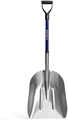 KOLEIYA Aluminum Snow Shovel Heavy Duty, 45-Inch Large Capacity Metal Scoop for Driveway, 3.7lbs Lightweight with Fiberglass D-Handle, Blue