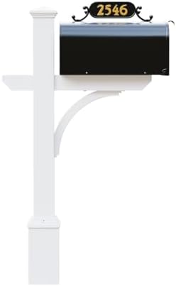 Argonne White Post & Black Mailbox (Large) | Personal curbside mailbox system features a large black aluminum mailbox, sturdy white square post, and custom house numbers.