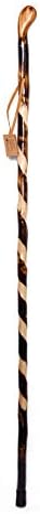 FOREST PILOT Handcrafted Nature Wood Hiking Stick 55 Inches Long - with Hand Strap and Rubber Tip Cover - Transparent Waterproof Painting Coating