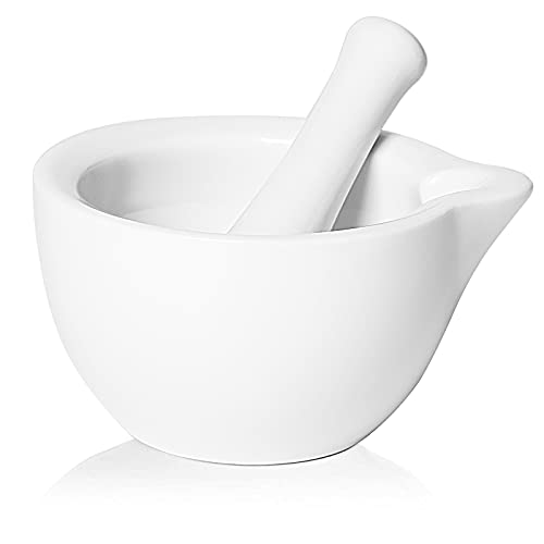 LEETOYI Small Ceramic Mortar Pestle Set, Herb Grinder Pill Crusher 3.3-inch