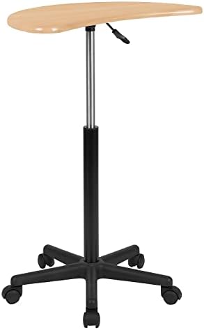 Flash Furniture Eve Sit to Stand Mobile Laptop Desk/Speaker's Lectern with Wheels, Modern Height-Adjustable Portable Standing Computer Desk, Black | Heavy Duty Nylon Base, Dual Wheel Casters