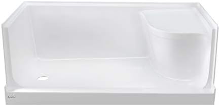 Aquatique 60 X 32 Single Threshold Shower Base With Left Hand Drain and Integral Right Hand Seat in White