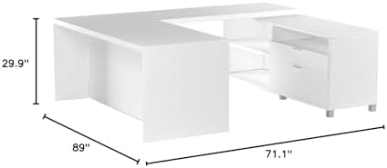 Bestar Pro-Linea 72W U-Shaped Executive Desk in Bark Grey | With Desk Shell, Credenza, Desk Bridge; for home or professional office use; 1 file drawer, 1 box drawer; Wood construction