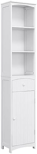HOMCOM Bathroom Storage Cabinet Free Standing Bathroom Storage Unit White | Tall Linen Tower, 3-Tier Shelves, Drawer