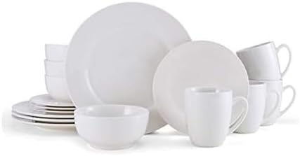 Studio Nova Kendall 16 Piece Dinnerware Set - White Porcelain Modern Tableware with Coupe Shapes & Unique Rim Design - Includes Dinner Plates Bowls
