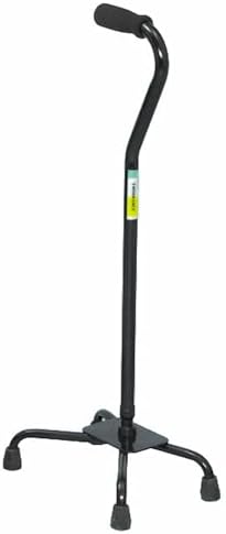 Essential Medical Supply Small Base Quad Cane in Black - Height Adjustable Walking Cane, Sturdy and Durable Walking Cane for Improved Mobility and Stability with 4 Prong Base and Rubber Tips